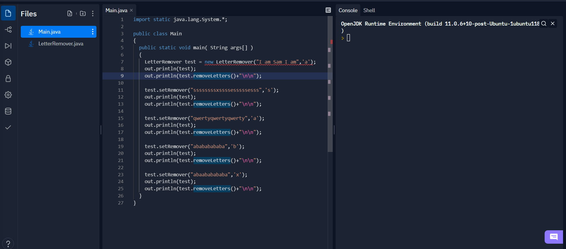 Solved EXERCISE – LETTERREMOVER Using multiple classes, with | Chegg.com