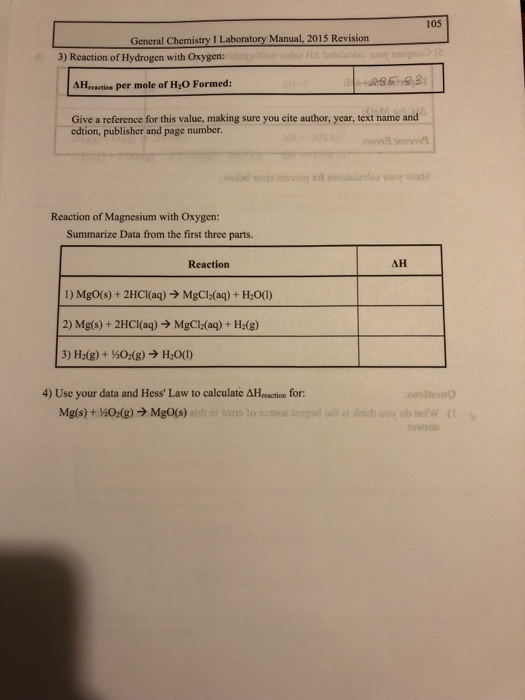 Solved 105 General Chemistry I Laboratory Manual, 2015 | Chegg.com