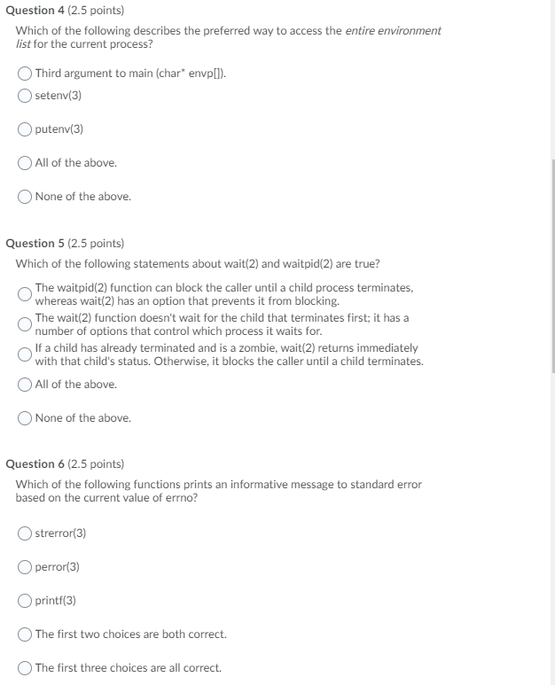 Solved Question 4 (2.5 points) Which of the following | Chegg.com