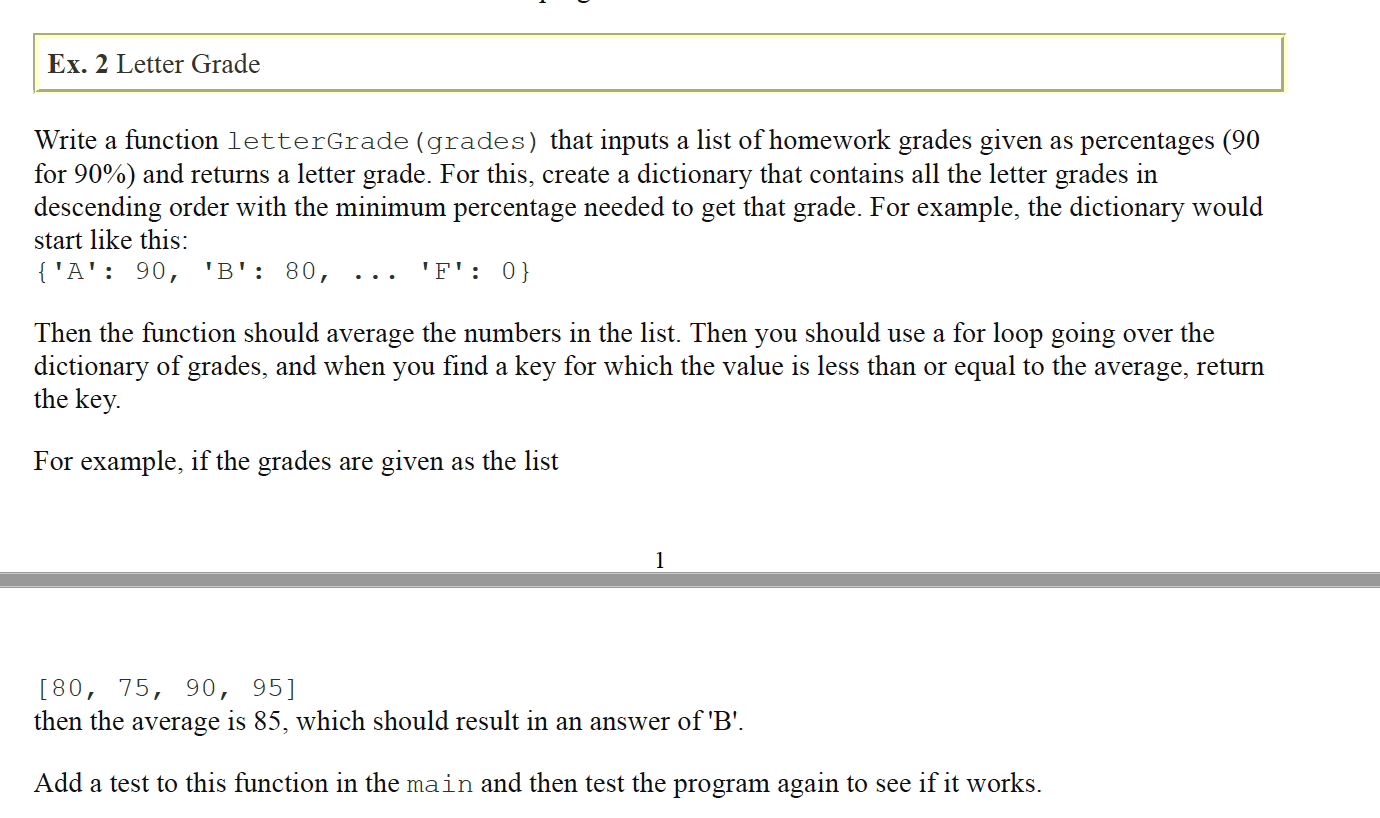 Solved Ex. 2 Letter Grade Write a function letterGrade | Chegg.com