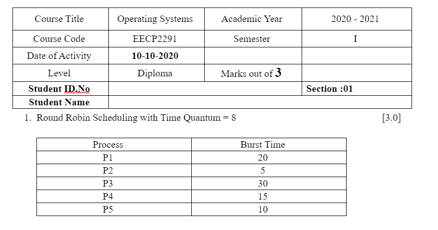 Solved Course Title Operating Systems Academic Year | Chegg.com