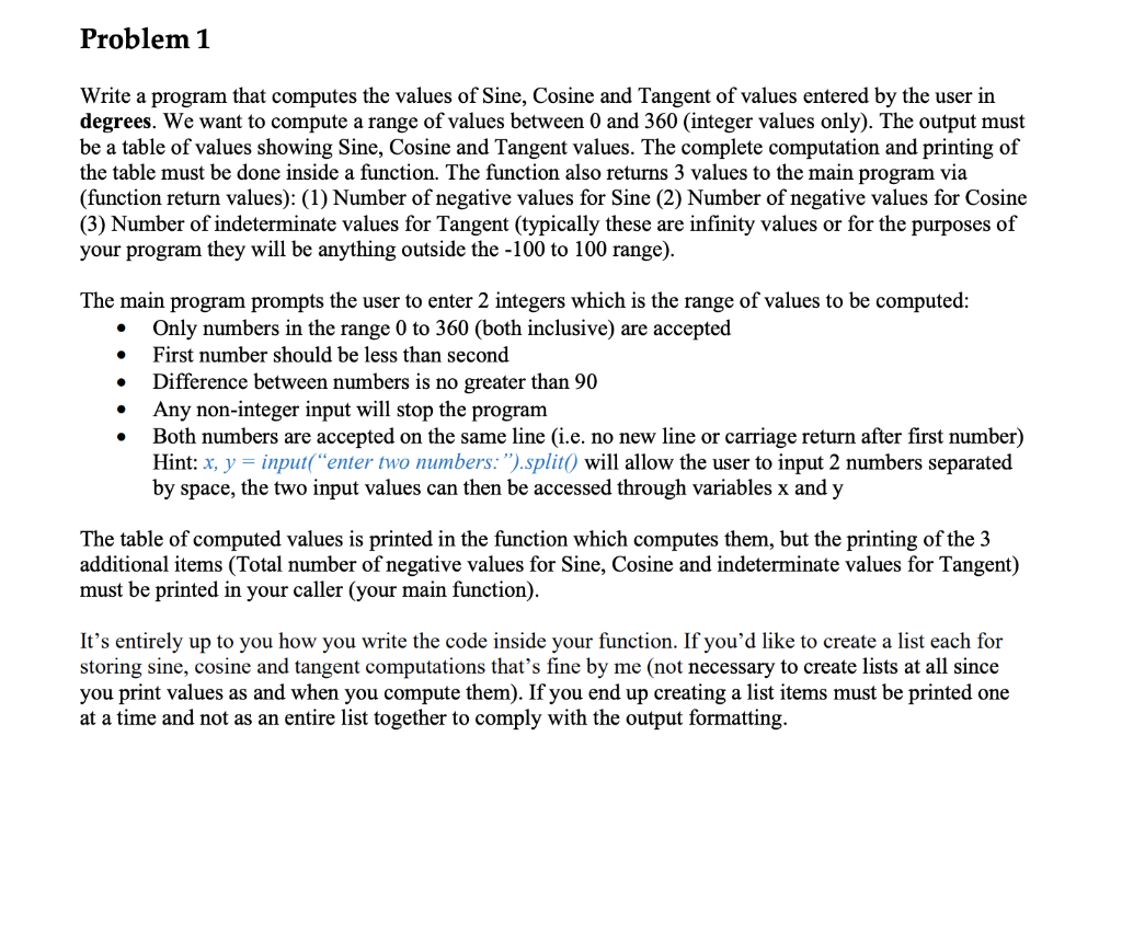 Solved Problem 1 Write a program that computes the values of | Chegg.com