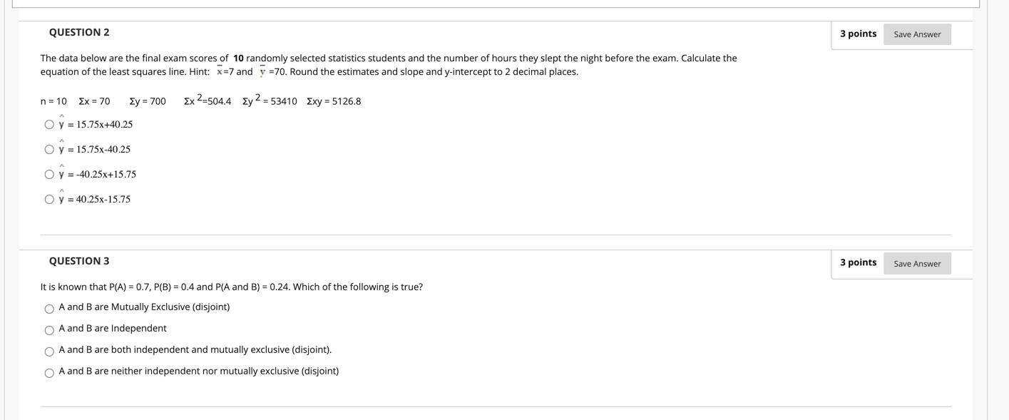 Solved QUESTION 2 3 points Save Answer The data below are | Chegg.com