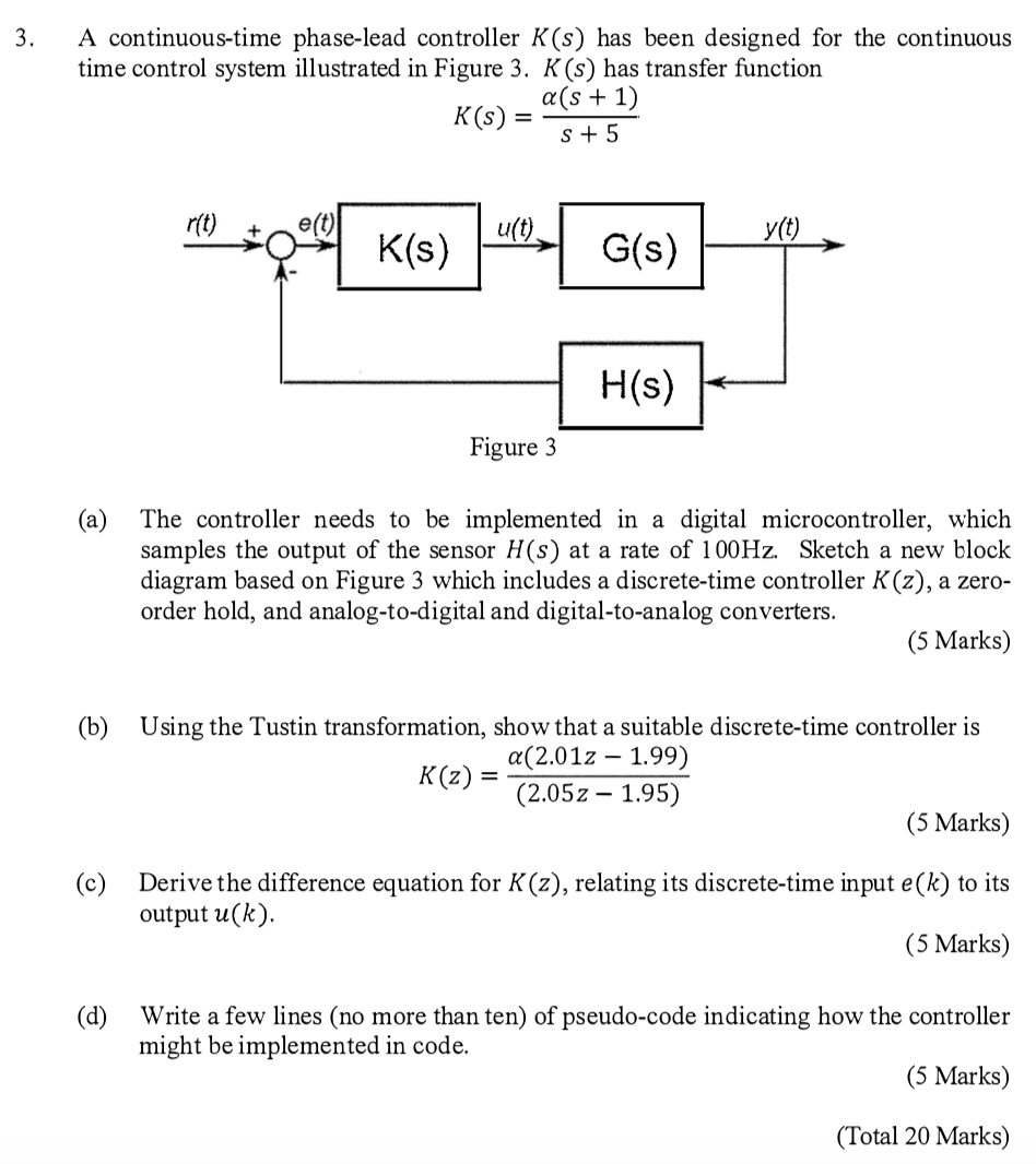 Solved 3. A continuoustime phaselead controller K(s) has