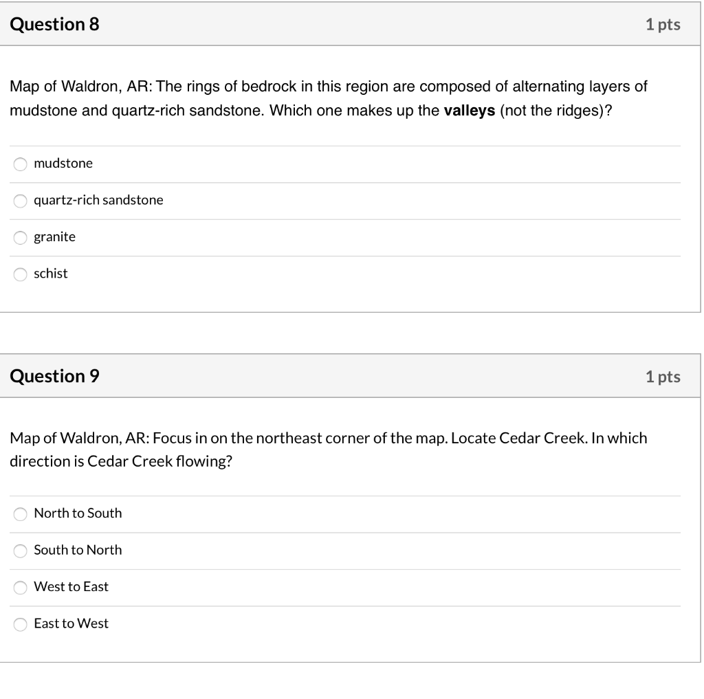 Question 8 1 pts Map of Waldron, AR The rings of