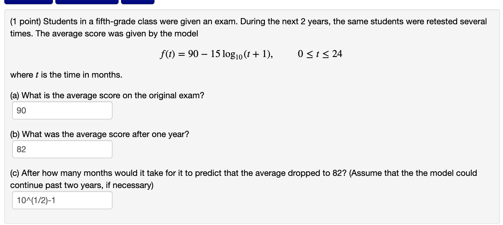 Solved (1 point) Students in a fifth-grade class were given | Chegg.com