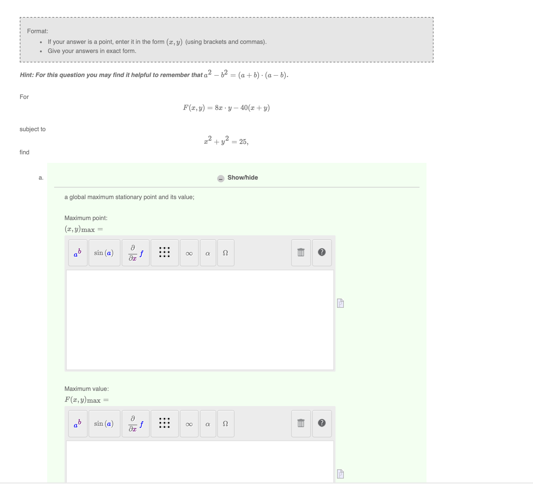 Point Form Answer Solved Format:If your answer is a point, enter it in the | Chegg.com