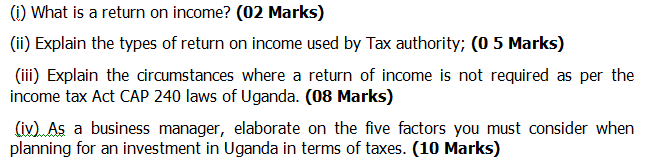 Solved (i) What is a return on income? (02 Marks) (ii) | Chegg.com