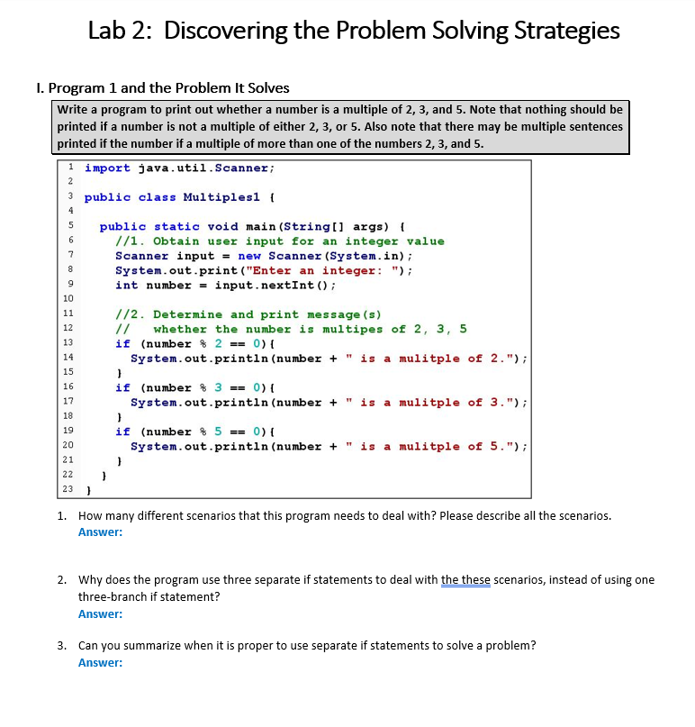 Solved Lab 2: Discovering the Problem Solving Strategies I. | Chegg.com