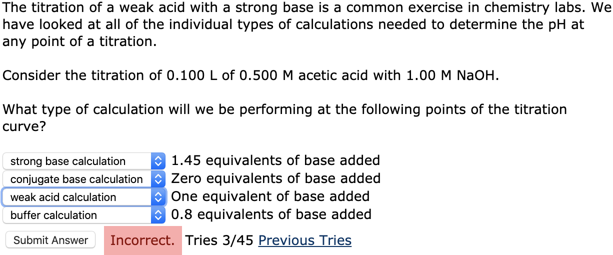 Solved The titration of a weak acid with a strong base is a