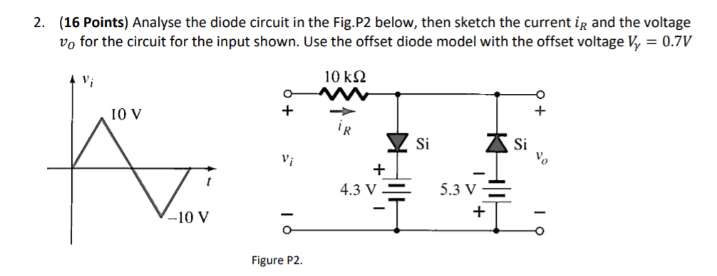 Solved 2. (16 Points) Analyse the diode circuit in the | Chegg.com