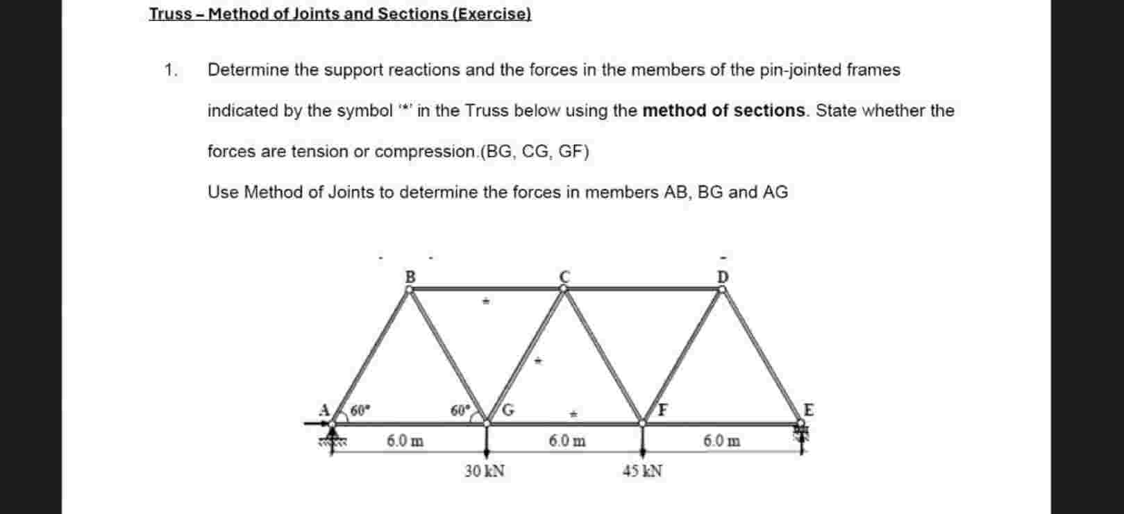 Solved Truss - ﻿Method of Joints and Sections (Exercise) | Chegg.com