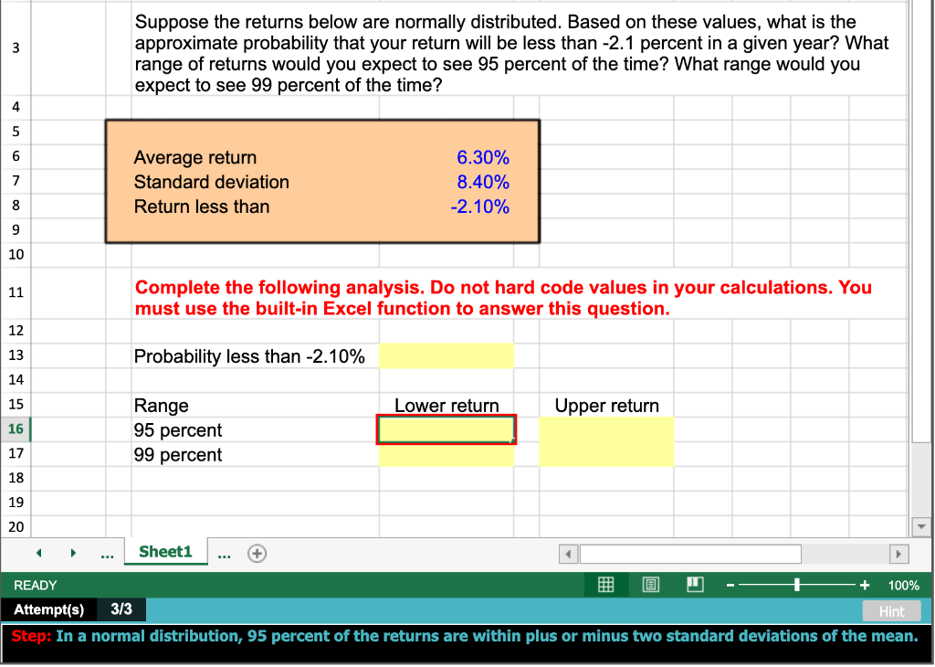 probability given mean and standard deviation excel