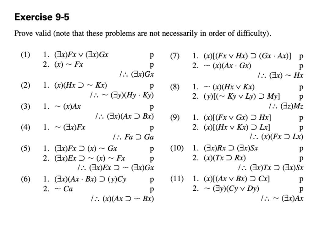 Valid Problems Solved Exercise 9-51, 3, and 5Prove valid (note that these | Chegg.com