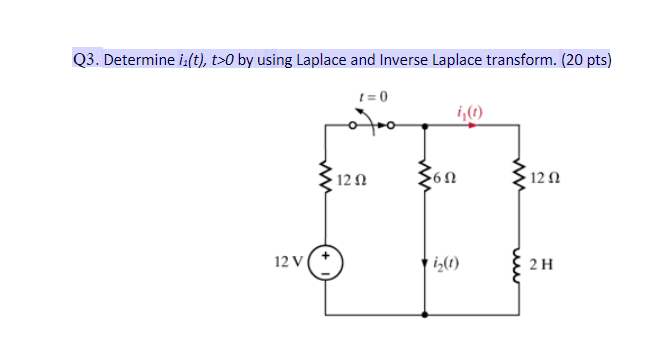 Solved Q3. Determine i(t), t>0 by using Laplace and Inverse | Chegg.com