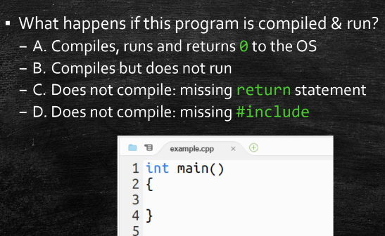 Solved -What happens if this program is compiled \& run? - | Chegg.com