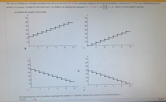 Solved The cost of sending an overnight package from dty A | Chegg.com