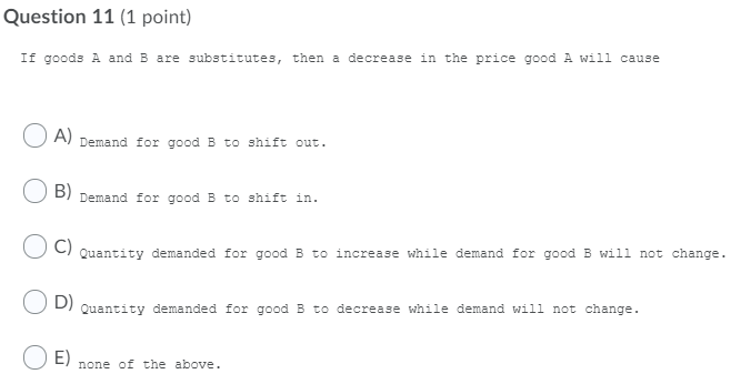 Solved Question 11 (1 Point) If Goods A And B Are | Chegg.com