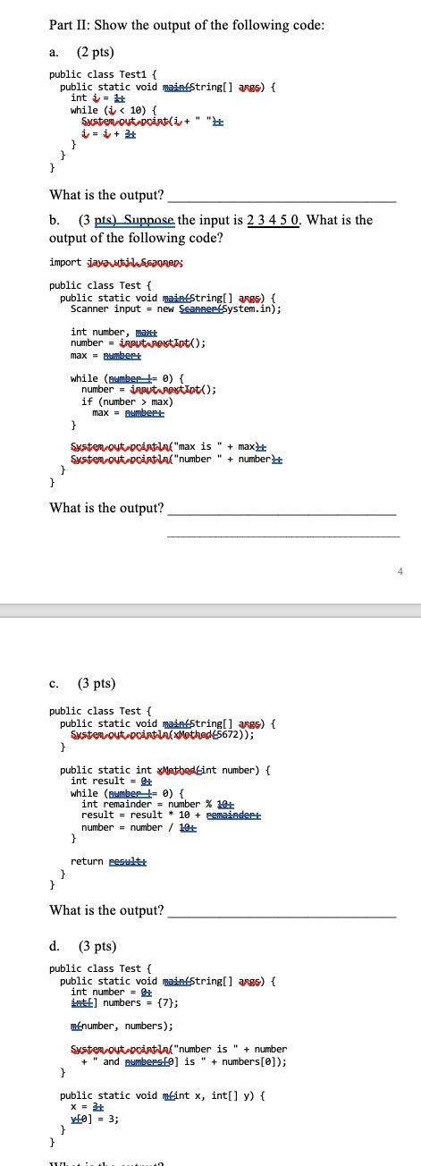 Solved Part II: Show the output of the following code: a. (2 | Chegg.com