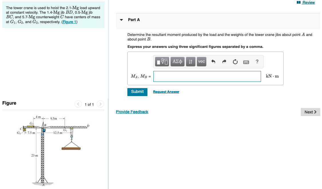 Solved The tower crane is used to hoist the 2.1-Mg load | Chegg.com