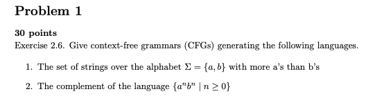 Solved Problem 1 30 points Exercise 2.6. Give context-free | Chegg.com