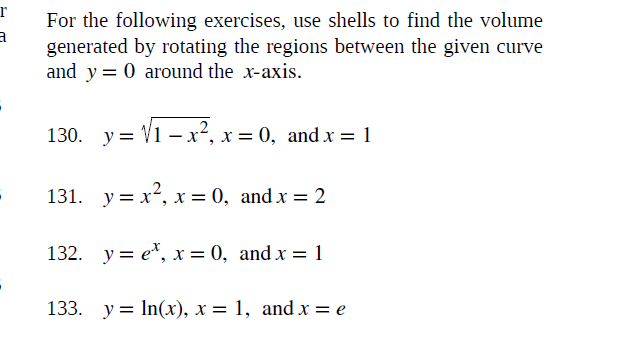 Solved For the following exercises, use shells to find the | Chegg.com