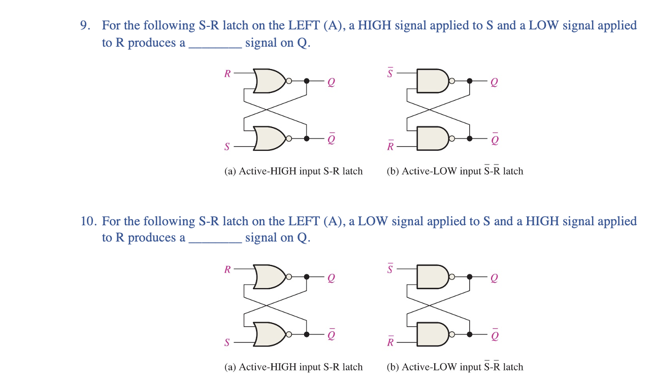 Solved 9. For the following S-R latch on the LEFT (A), a | Chegg.com