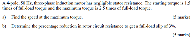 Solved A 4-pole, 50 Hz, three-phase induction motor has | Chegg.com