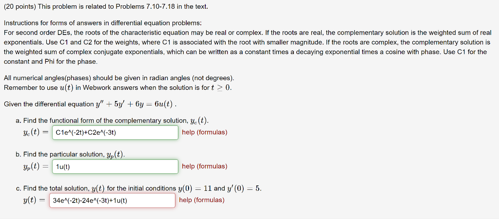 Solved Instructions for forms of answers in differential | Chegg.com