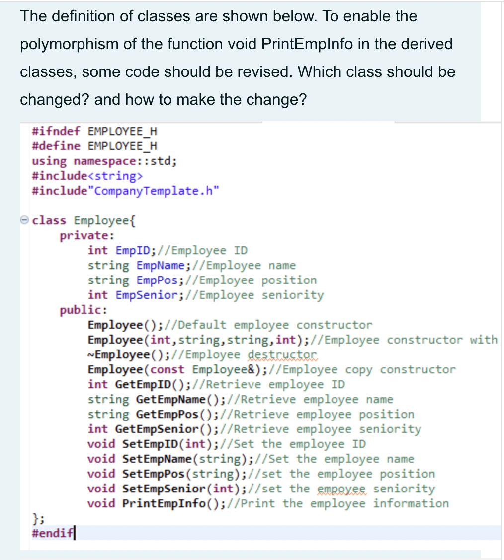 Solved The definition of classes are shown below. To enable | Chegg.com