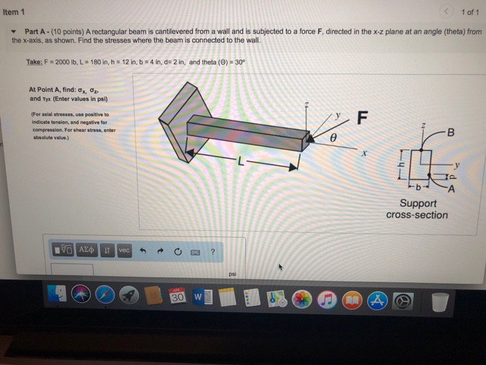 Solved Item 1 1 of 1 Part A-(10 points) A rectangular beam | Chegg.com