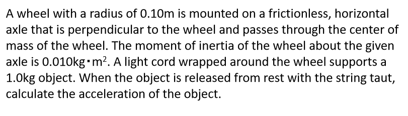 Solved A wheel with a radius of 0.10m is mounted on a | Chegg.com