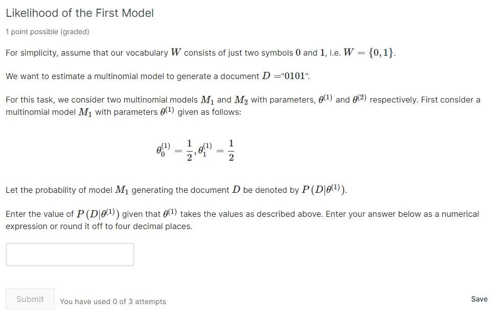 Likelihood of the First Model 1 point possible | Chegg.com