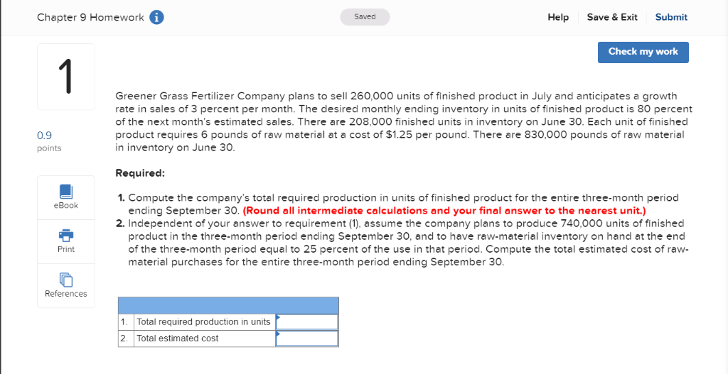 Solved Chapter 9 Homework。 Saved Help Save & Exit Submit | Chegg.com