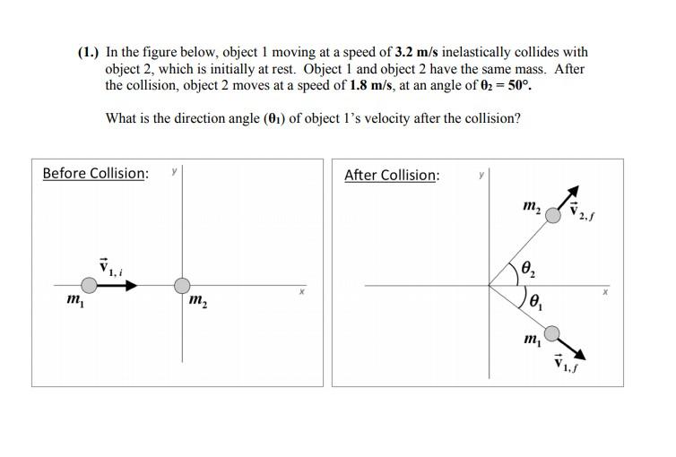 Solved (1.) In the figure below, object 1 moving at a speed | Chegg.com