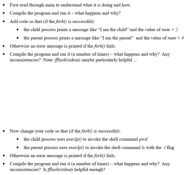 Solved Processes fork() and exec...() family in C For this