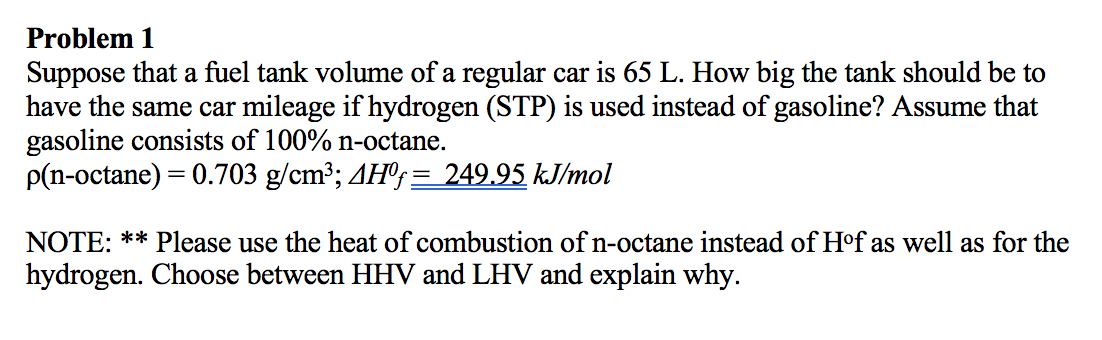 Solved Problem 1 Suppose that a fuel tank volume of a | Chegg.com