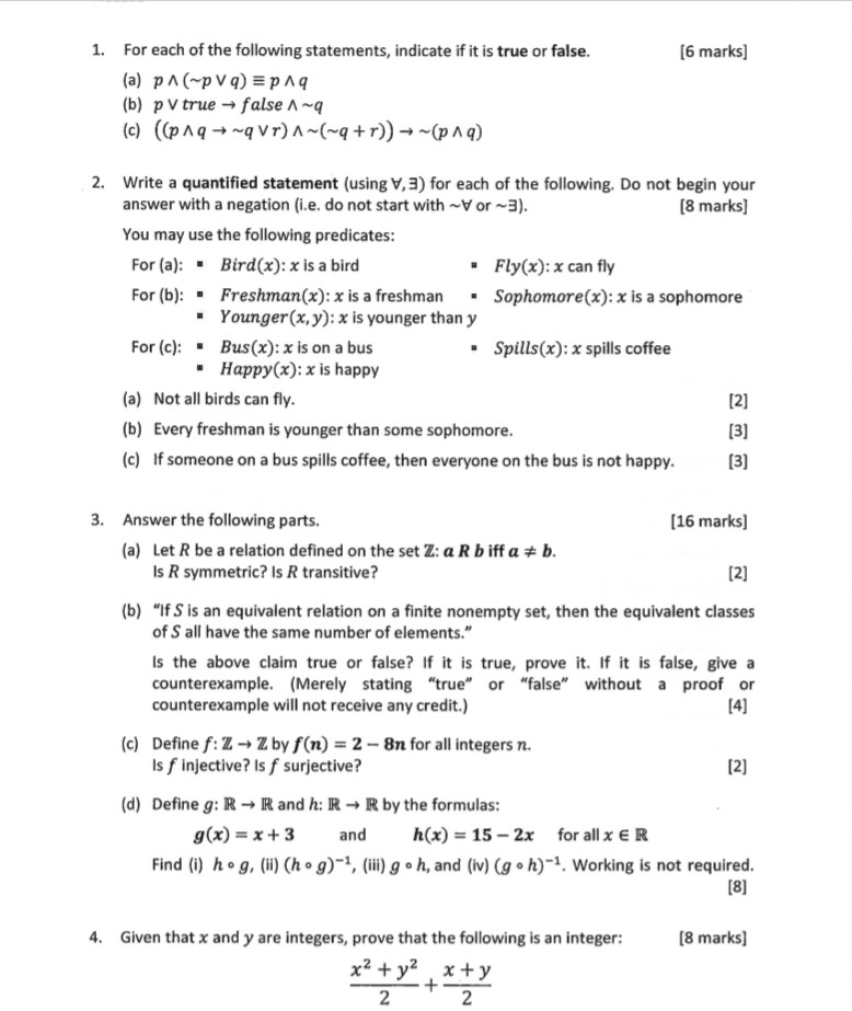 Solved 6 Marks 1 For Each Of The Following Statements Chegg Com