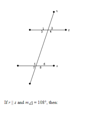 If r||s ﻿and m?1=108°, ﻿then: | Chegg.com