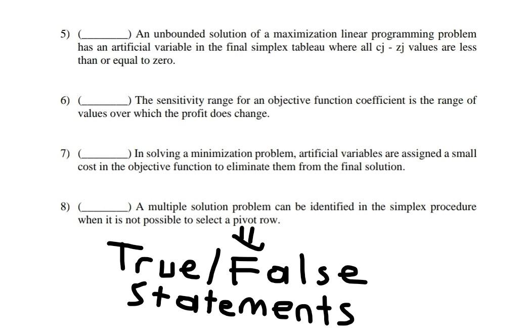 Solved 5) _) An unbounded solution of a maximization linear | Chegg.com