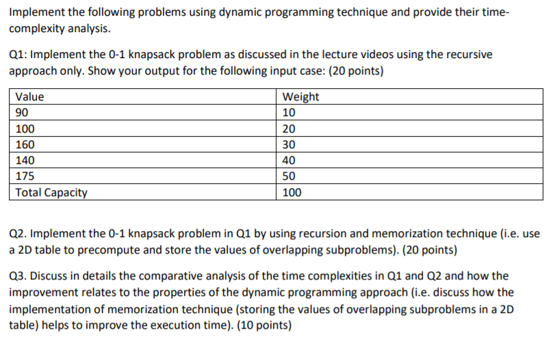 Solved Implement the following problems using dynamic | Chegg.com