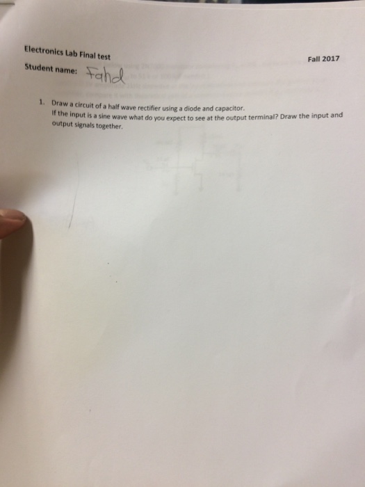 Solved Electronics Lab Final test Fall 2017 thd Student | Chegg.com
