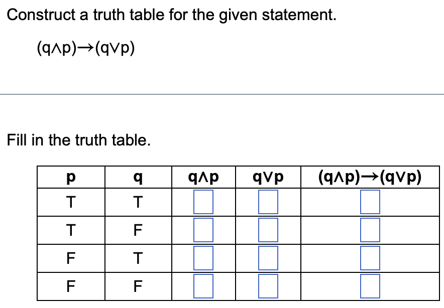 Solved Construct A Truth Table For The Given Statement. | Chegg.com