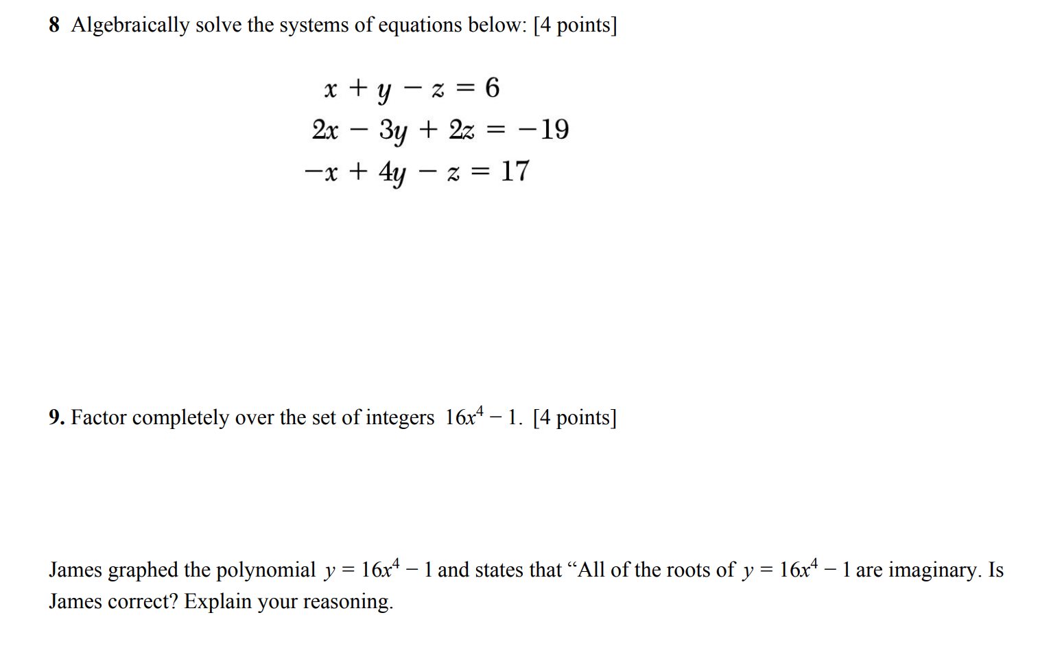 Solved 8 Algebraically solve the systems of equations below: | Chegg.com
