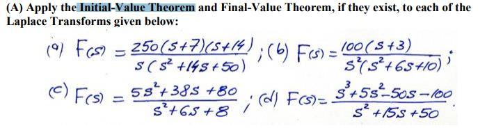 Solved (A) Apply the Initial-Value Theorem and Final-Value | Chegg.com