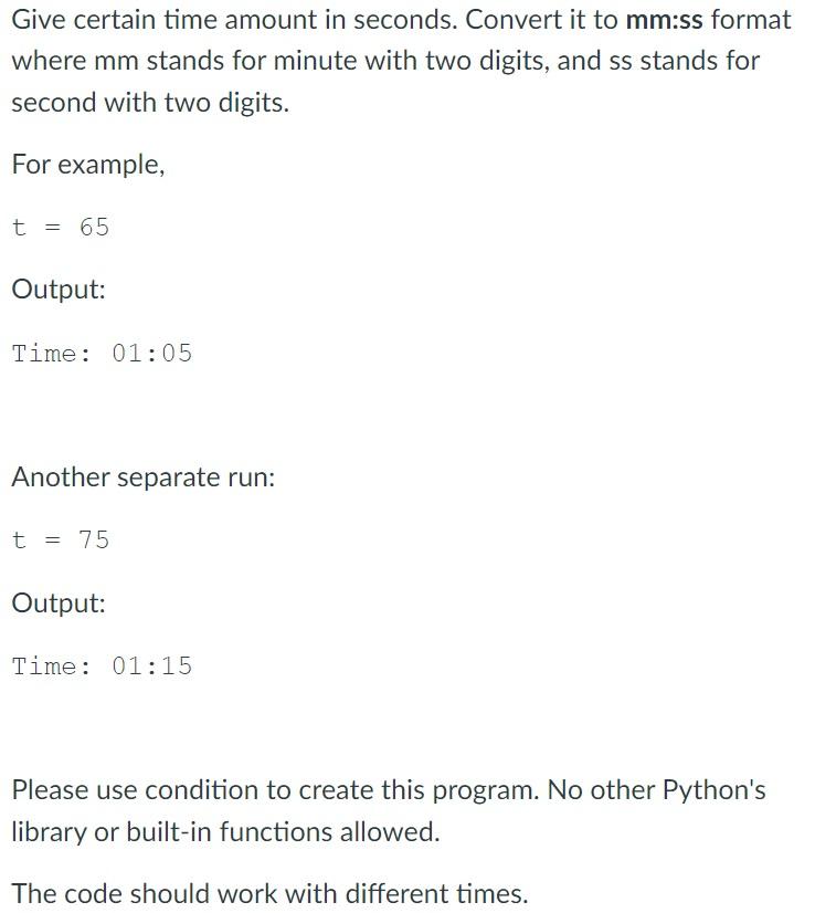 Solved Give certain time amount in seconds. Convert it to | Chegg.com