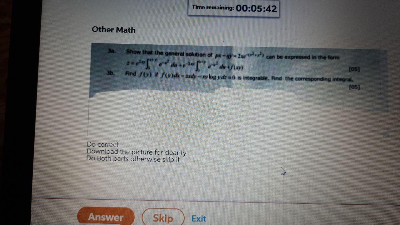 Time remaining: 00:05:42 Other Math Show that the | Chegg.com