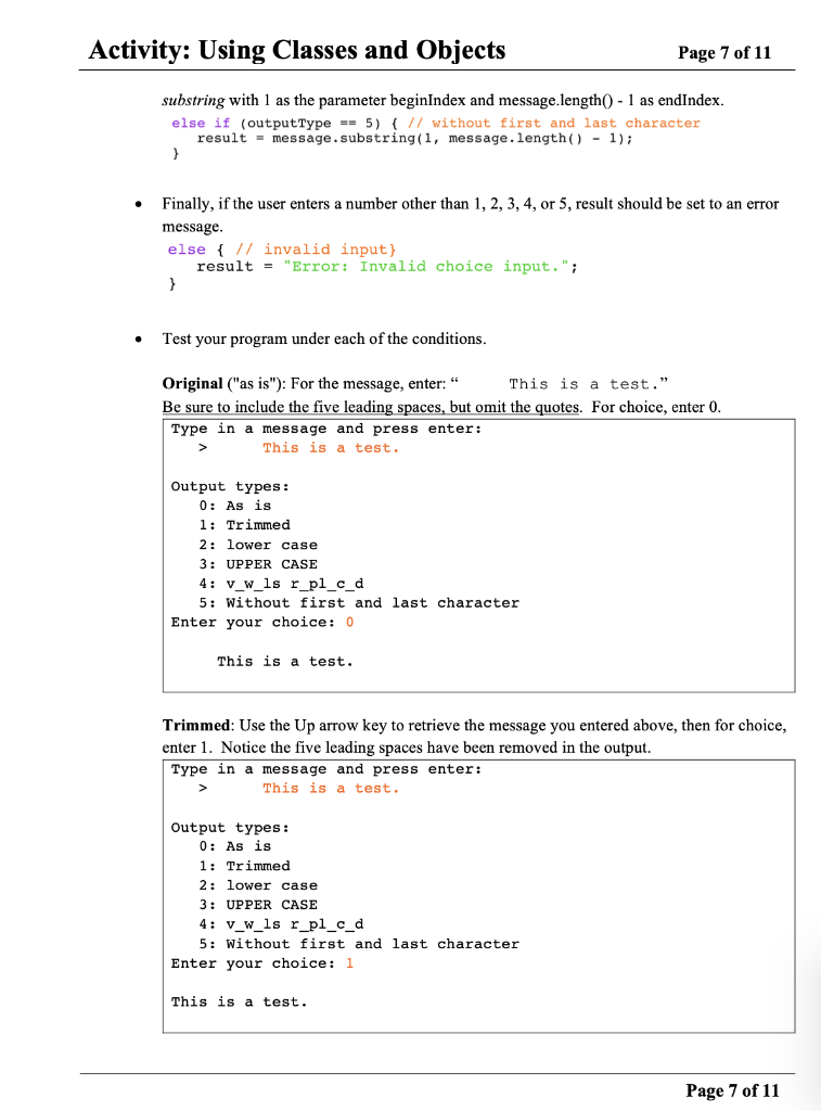 Solved Activity: Using Classes and Objects Page 1 of 11 | Chegg.com