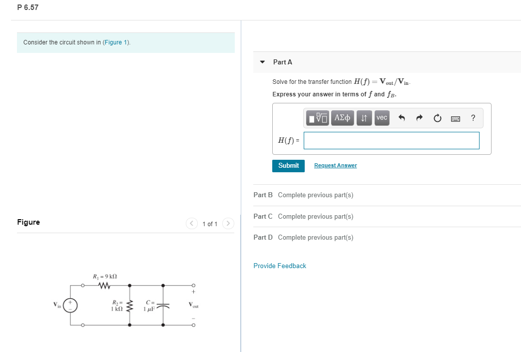 Solved The circuit in (Figure 1) ﻿has the transfer