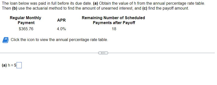 The loan below was paid in full before its due date. | Chegg.com